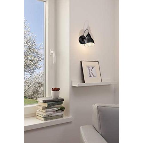 Présentation de Zoom sur Lampe murale industrielle EGLO PRIDDY, applique rétro acier noir blanc E27