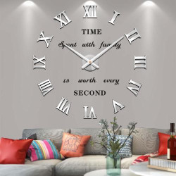 Présentation Horloge Murale 3D Mute Mintime, Autocollants Miroir Argent