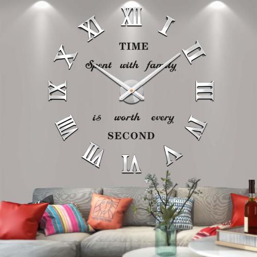 Présentation de Présentation Horloge Murale 3D Mute Mintime, Autocollants Miroir Argent