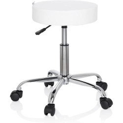 Présentation Tabouret Bureau Operator II hjh OFFICE, Similicuir Blanc, Réglable