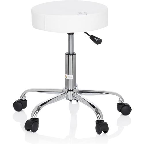 Présentation de Zoom sur Tabouret Bureau Operator II hjh OFFICE, Similicuir Blanc, Réglable