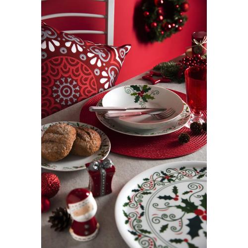 Présentation de Zoom sur Assiette plate porcelaine Noël, motif houx, Excelsa