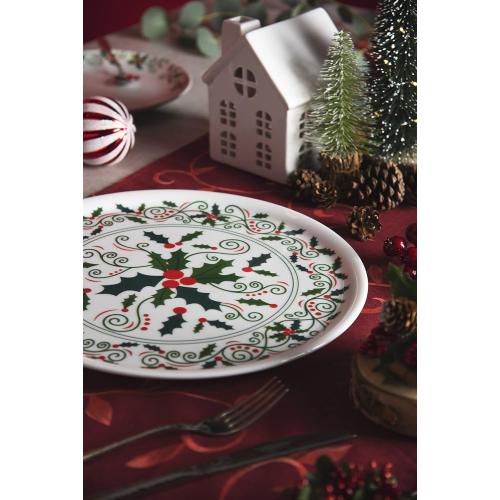 Présentation de Assiette plate porcelaine Noël, motif houx, Excelsa en situation