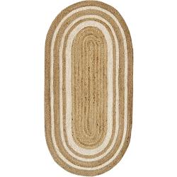 Présentation Tapis Ovale Jute Bord Blanc Alhambra Fait Main