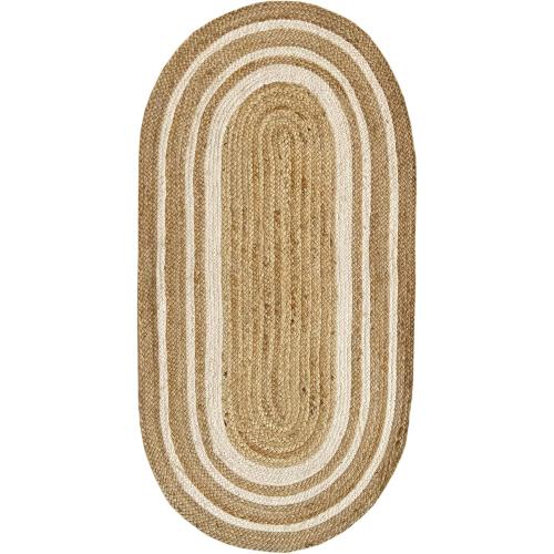 Présentation de Présentation Tapis Ovale Jute Bord Blanc Alhambra Fait Main