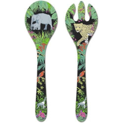 Présentation Couverts Service Melamine Noir Vert, Collection Jungle