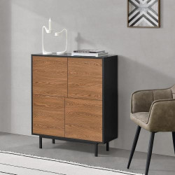 Commode Design 4 Portes Noir Effet Bois en.casa en situation