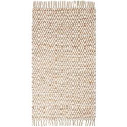 Tapis Chindi Chanvre Motif Losanges Beige Blanc Artisanale en situation