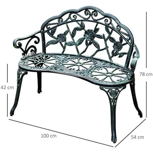 Présentation de Zoom sur Banc de Jardin 2 Places Style Rétro en Fonte d'Aluminium - Motif Rose