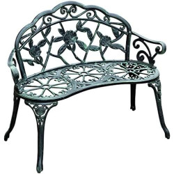 Présentation Banc de Jardin 2 Places Style Rétro en Fonte d'Aluminium - Motif Rose