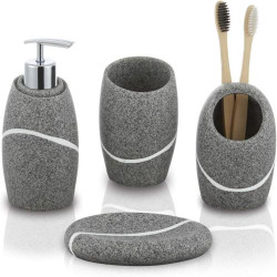 Présentation Set d'Accessoires de Salle de Bain 4 Pièces - Granit Noir