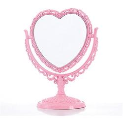 Présentation Miroir Maquillage Rotatif Cœur Rose, 2 Côtés, Plastique