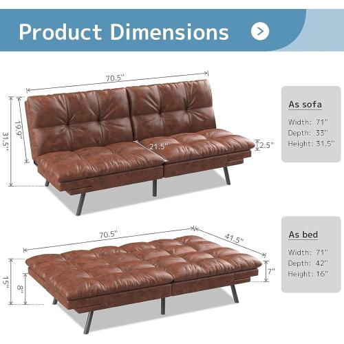 Présentation de Zoom sur Canapé lit futon convertible wOod-it, mousse mémoire, marron