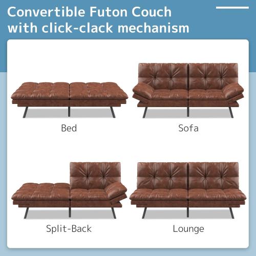 Présentation de Canapé lit futon convertible wOod-it, mousse mémoire, marron en situation