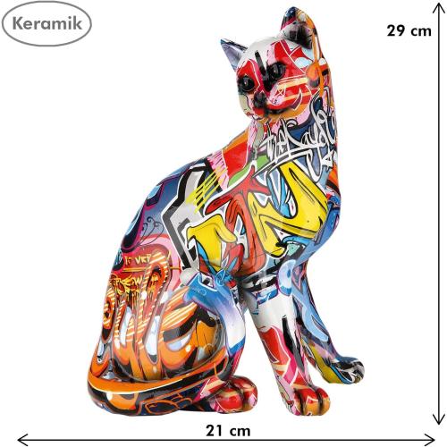 Présentation de Zoom sur Gilde Figurine Chat Pop Art Sculpture Moderne Multicolore