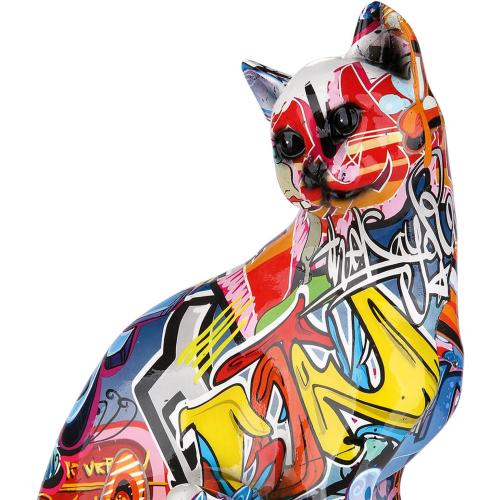 Présentation de Gilde Figurine Chat Pop Art Sculpture Moderne Multicolore en situation