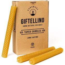 Présentation Bougies Giftellino, 12 pièces, cire d'abeille pure, coniques