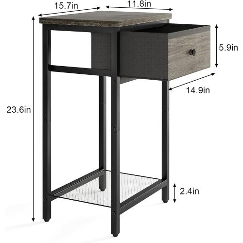 Présentation de Zoom sur Table de chevet gris, tiroir, 2 niveaux rangement moderne