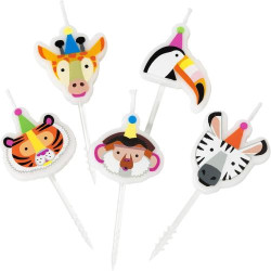 Présentation Bougies Anniversaire Animaux Multicolores, Lot de 5