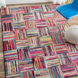 Tapis d'Entrée Intérieur Multicolore, Design Géométrique Moderne en situation