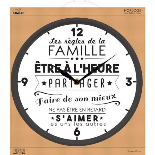 Présentation de Zoom sur Horloge La Vie en Famille HOME DECO FACTORY, Noir