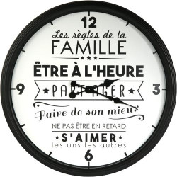 Horloge La Vie en Famille HOME DECO FACTORY, Noir en situation