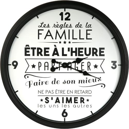 Présentation de Horloge La Vie en Famille HOME DECO FACTORY, Noir en situation