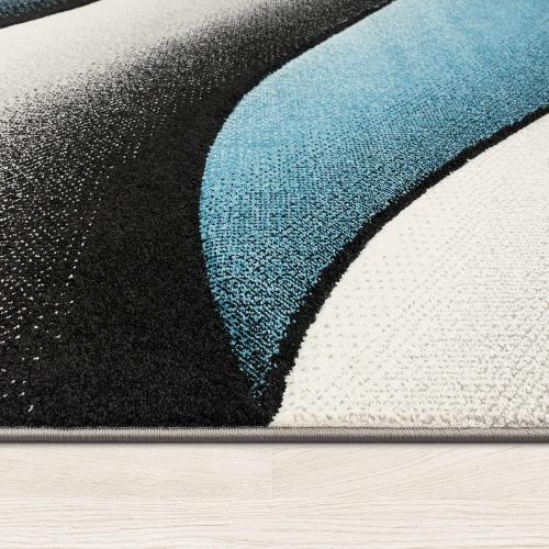 Présentation de Zoom sur Tapis Moderne Abstrait Vagues Gris Turquoise, Design Créateur