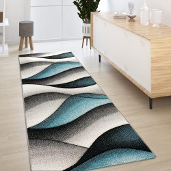 Présentation Tapis Moderne Abstrait Vagues Gris Turquoise, Design Créateur