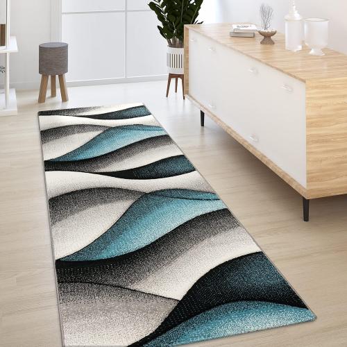 Présentation de Présentation Tapis Moderne Abstrait Vagues Gris Turquoise, Design Créateur