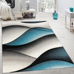 Tapis Moderne Abstrait Vagues Gris Turquoise, Design Créateur en situation