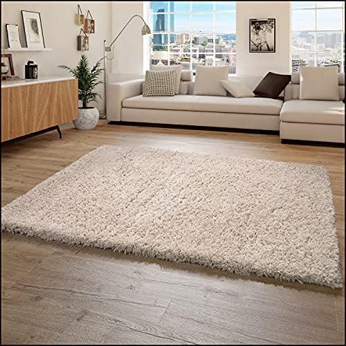 Présentation de Tapis Moelleux Moderne Shaggy Style Flokati Beige Confortable Paco Home en situation