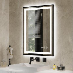 Présentation Miroir salle de bain LED, cadre noir dégradé, éclairé