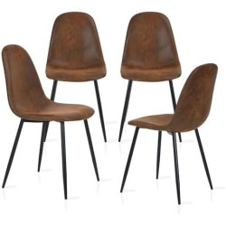 Présentation Chaises Scandinaves Rétro Vintage, Suédine Marron, Pieds Métal Noir, Lot de 4