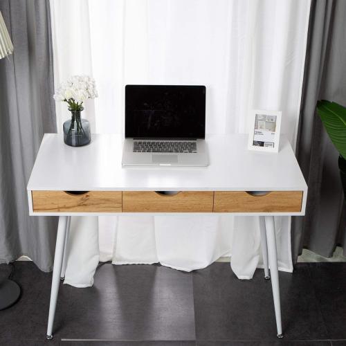 Présentation de Bureau informatique bois, acier, design scandinave, blanc en situation