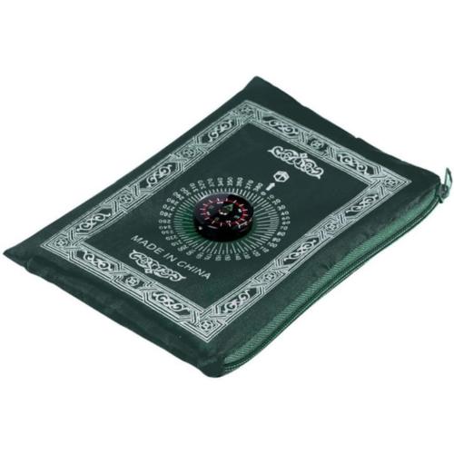 Présentation de Tapis de prière portable ONEBRAND, boussole Qibla, vert clair en situation