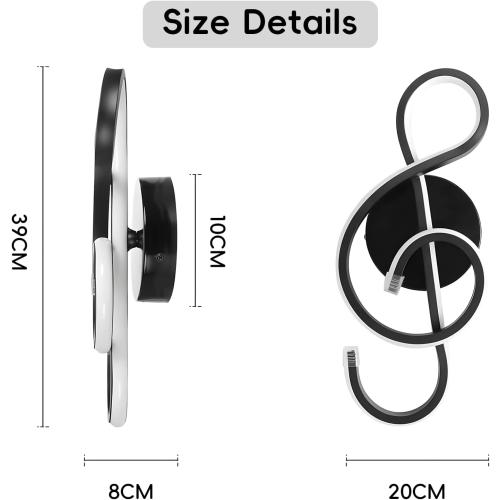 Présentation de Zoom sur Applique Murale LED Design Noir, Luminosité Variable 3800K-6400K
