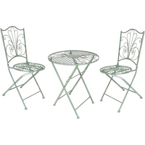 Présentation de Présentation Spetebo Ensemble bistrot métal vert vieilli, 2 chaises, table