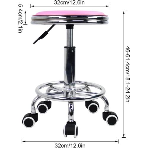 Présentation de Zoom sur KKTONER Tabouret rond roulettes, repose-pieds, rose, industriel