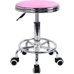 Présentation KKTONER Tabouret rond roulettes, repose-pieds, rose, industriel