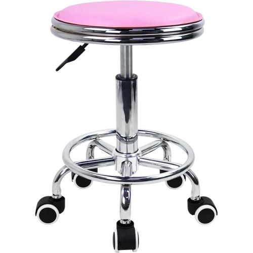 Présentation de Présentation KKTONER Tabouret rond roulettes, repose-pieds, rose, industriel