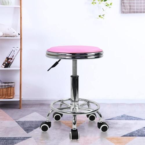 Présentation de KKTONER Tabouret rond roulettes, repose-pieds, rose, industriel en situation