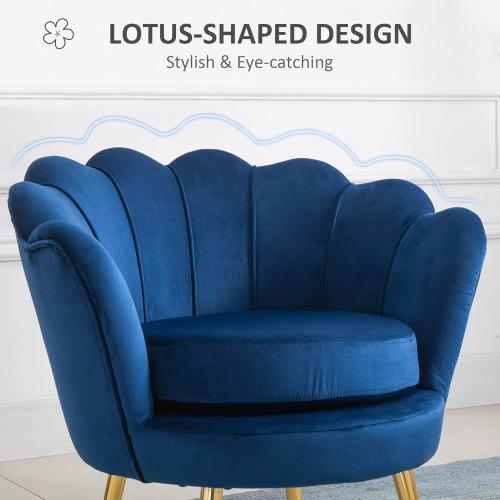 Présentation de Zoom sur Fauteuil Vintage Velours Bleu Homcom, Design Élégant