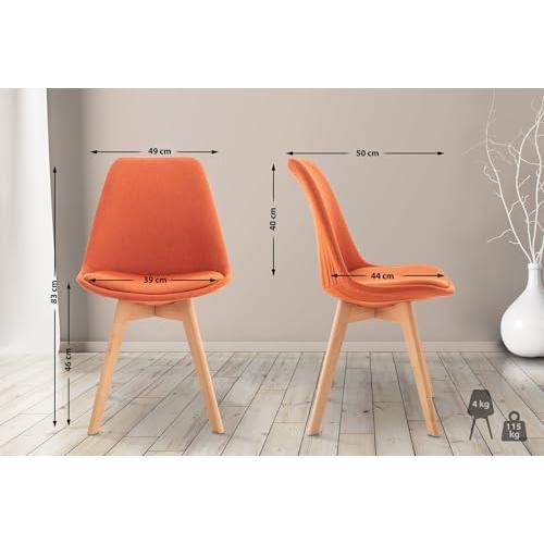 Présentation de Zoom sur Chaise Salle à Manger Linares Design Velours Orange Structure Bois