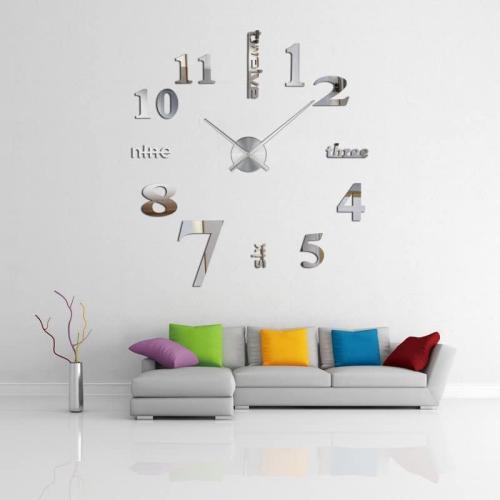 Présentation de Zoom sur Horloge Murale 3D Argent, Sticker Décoration Bureau