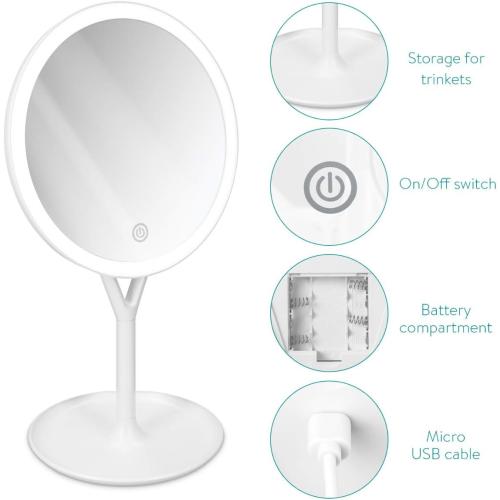 Présentation de Zoom sur Miroir Grossissant Rond LED Navaris, Salle de Bain, Maquillage