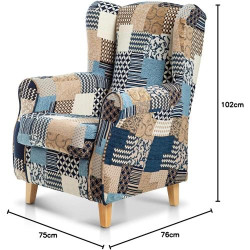 Fauteuil orejero allaitement jacquard patchwork bleu en situation