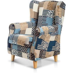 Présentation Fauteuil orejero allaitement jacquard patchwork bleu