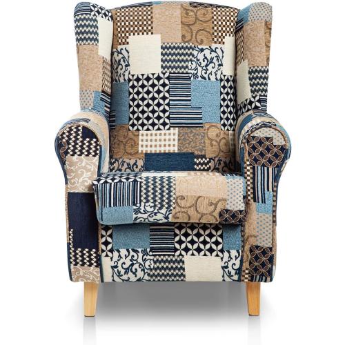 Présentation de Zoom sur Fauteuil orejero allaitement jacquard patchwork bleu