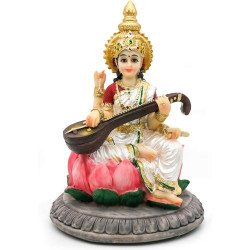 Présentation Statue Saraswati, Idole Hindoue, Décor Diwali, Sculpture